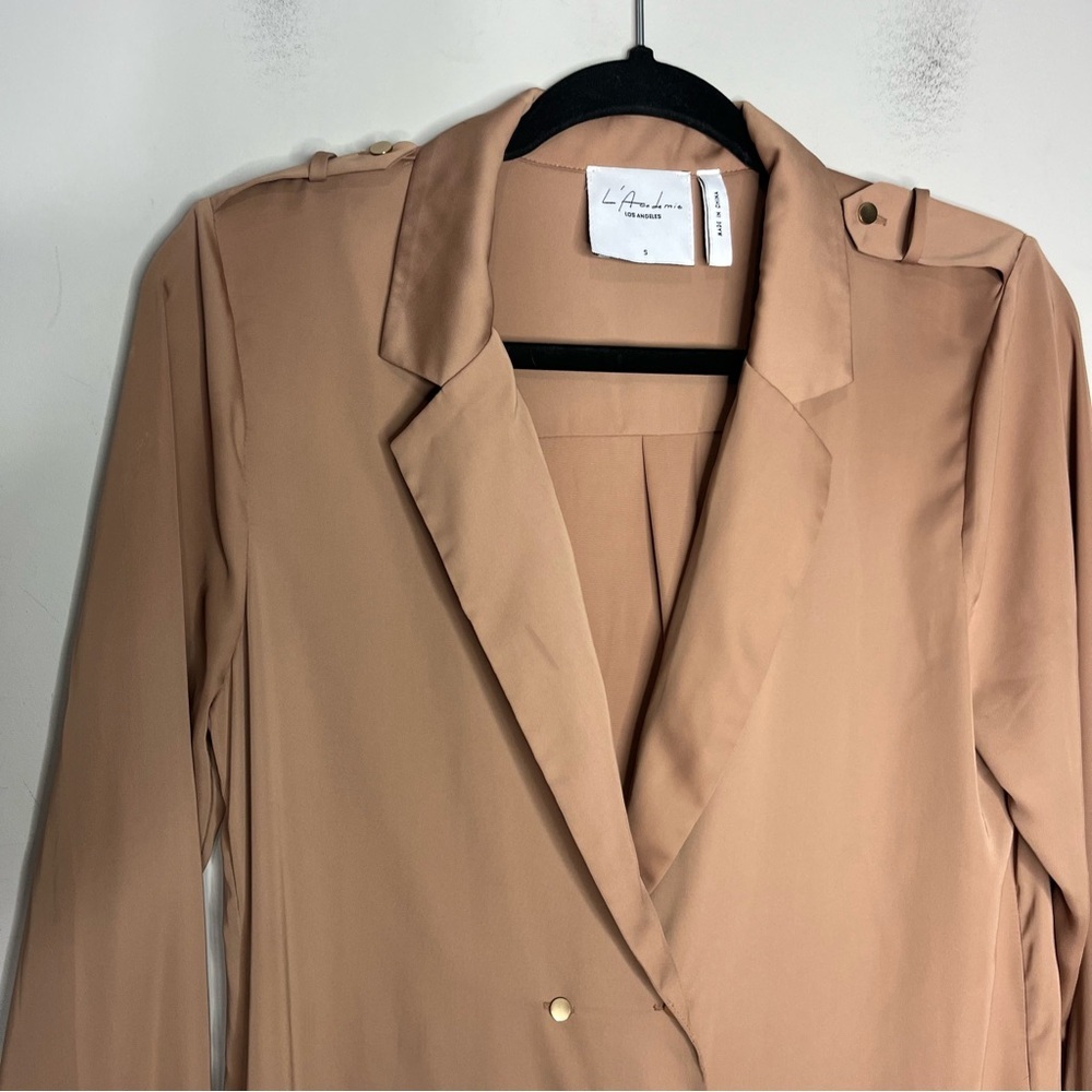 L’Academie Cadet Blazer Buttoned Long Sleeve Mini Dress in Brown Satin, size S - Picture 4 of 15
